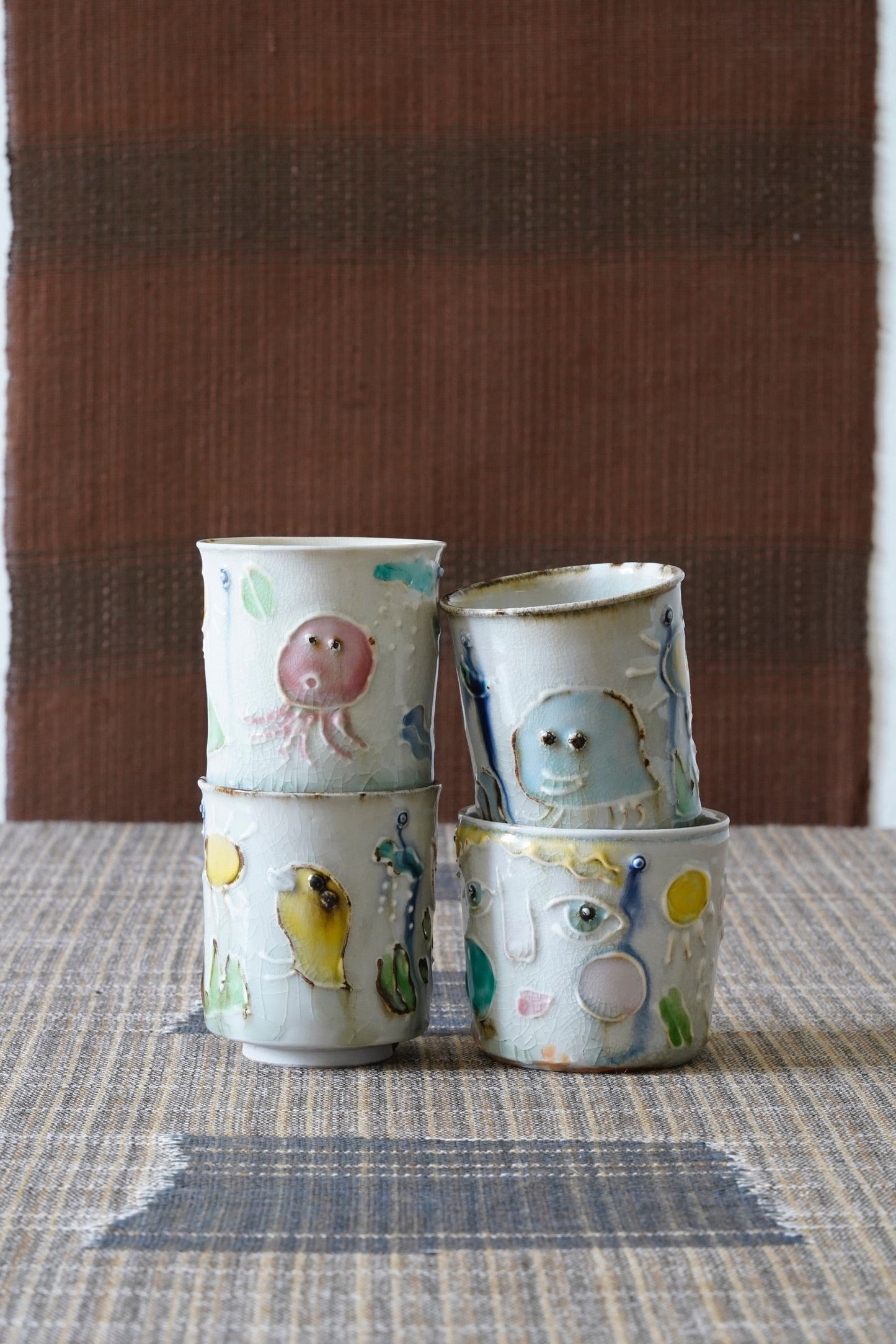 Tea Cup "Iro-e" - Sun Octopus and Tadpoles (L) | MIT-C012
