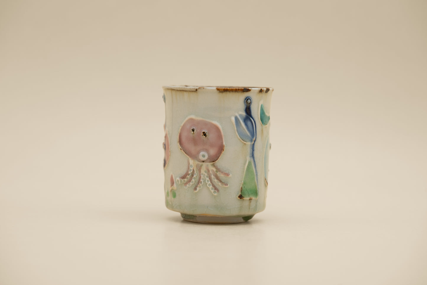 Tea Cup "Iro-e" - Sun Octopus and Tadpoles (L) | MIT-C012